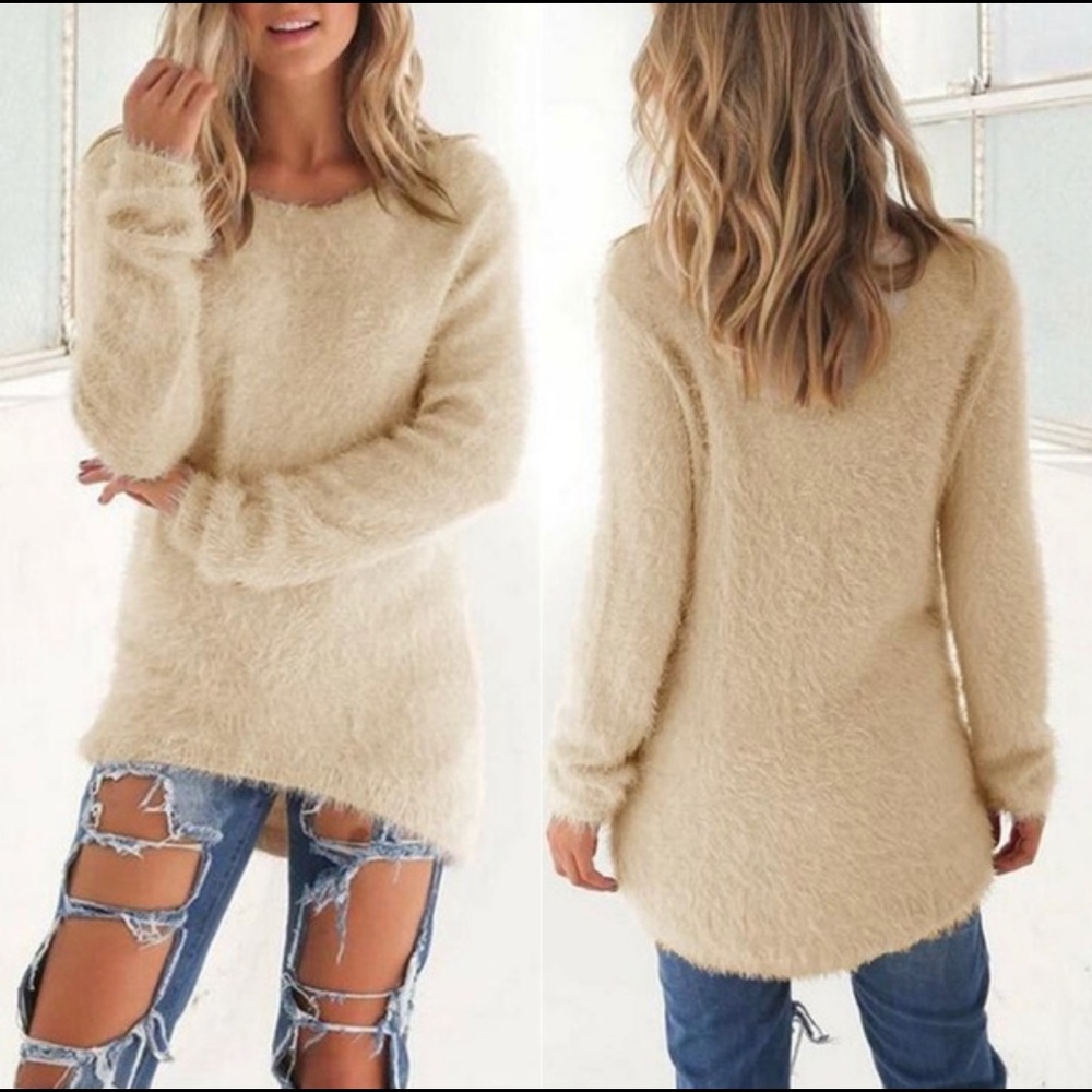 Fashion Women Casual Tops. Fuzzy Blouse Knitwear